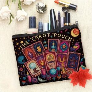 Bohemian Gothic Halloween Tarot Travel Makeup Bag Double Sided Printed